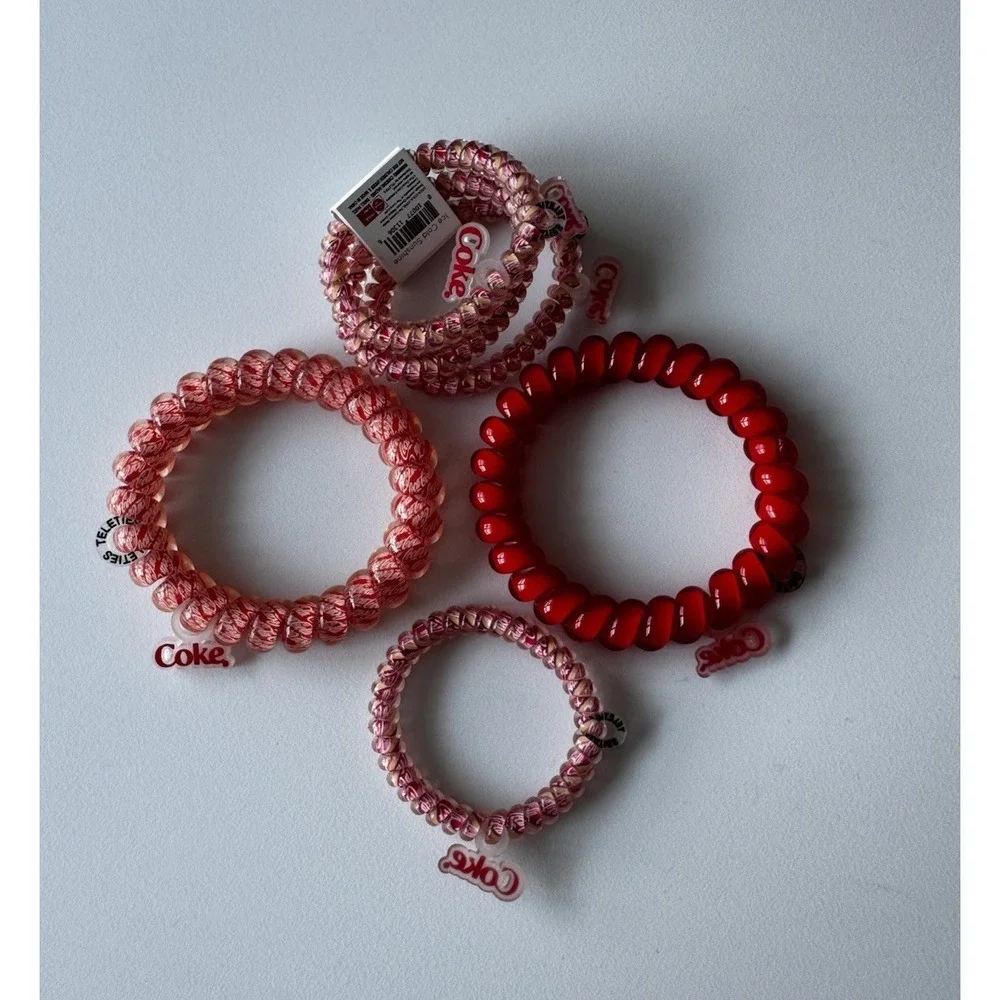 TELETIES X Coca-Cola Spiral Hair Coils Ponytail Hair Ties Set Variety Sizes